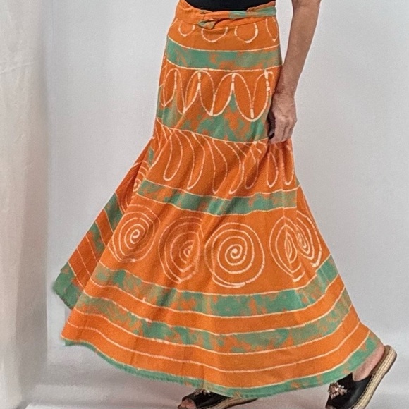 Vintage Dresses & Skirts - Vintage Belma New York Boho Lagenlook Tribal Batik Hand Painted Maxi Wrap Skirt